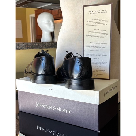 Vtg Men's Johnston & Murphy Black BILTRITE Polished Leather Oxford Dress Shoes - Picture 11 of 12